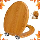 Angel Shield Oak Yellow Natural Wooden Toilet Seat with Quiet Close Hinges