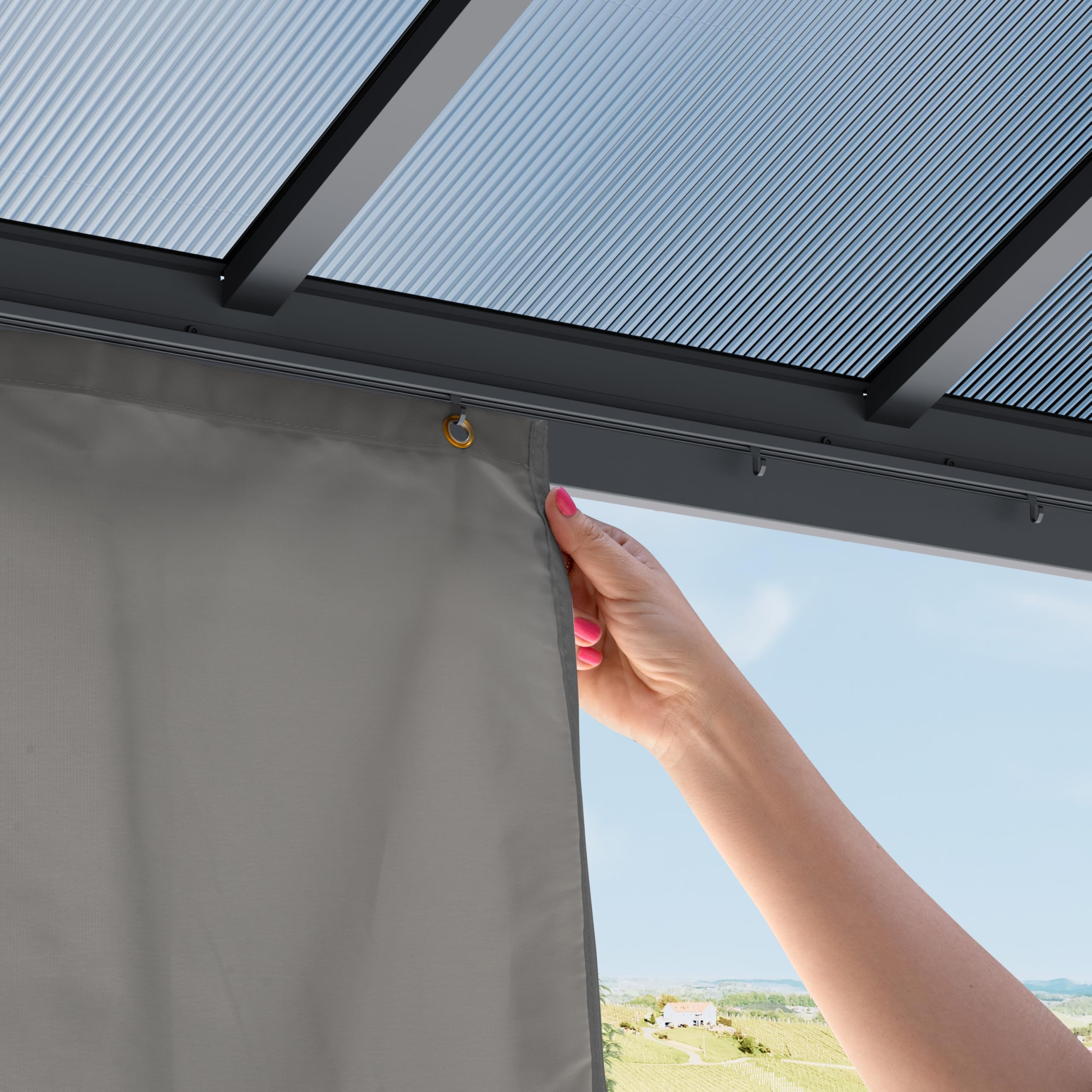 PRIMEYARD Gartenpavillon 3x4 m mit Polycarbonatdach - Hardtop Pavillon mit 4 Seitenteilen in Grau 7