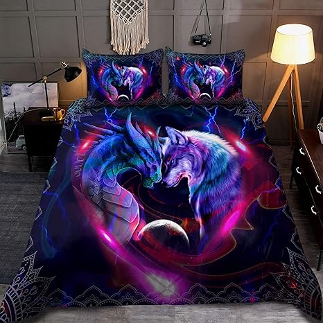 Amazon Com Galaxy Dragon And Wolf Bedding Set Am102006 Sets Home Kitchen