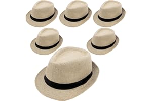 Beloss 6 Pack Panama Hat Men, Fedora Hat for Men Short Brim Straw Summer Sun Hats Jazz Hats Bulk for Men Women Party Vocation