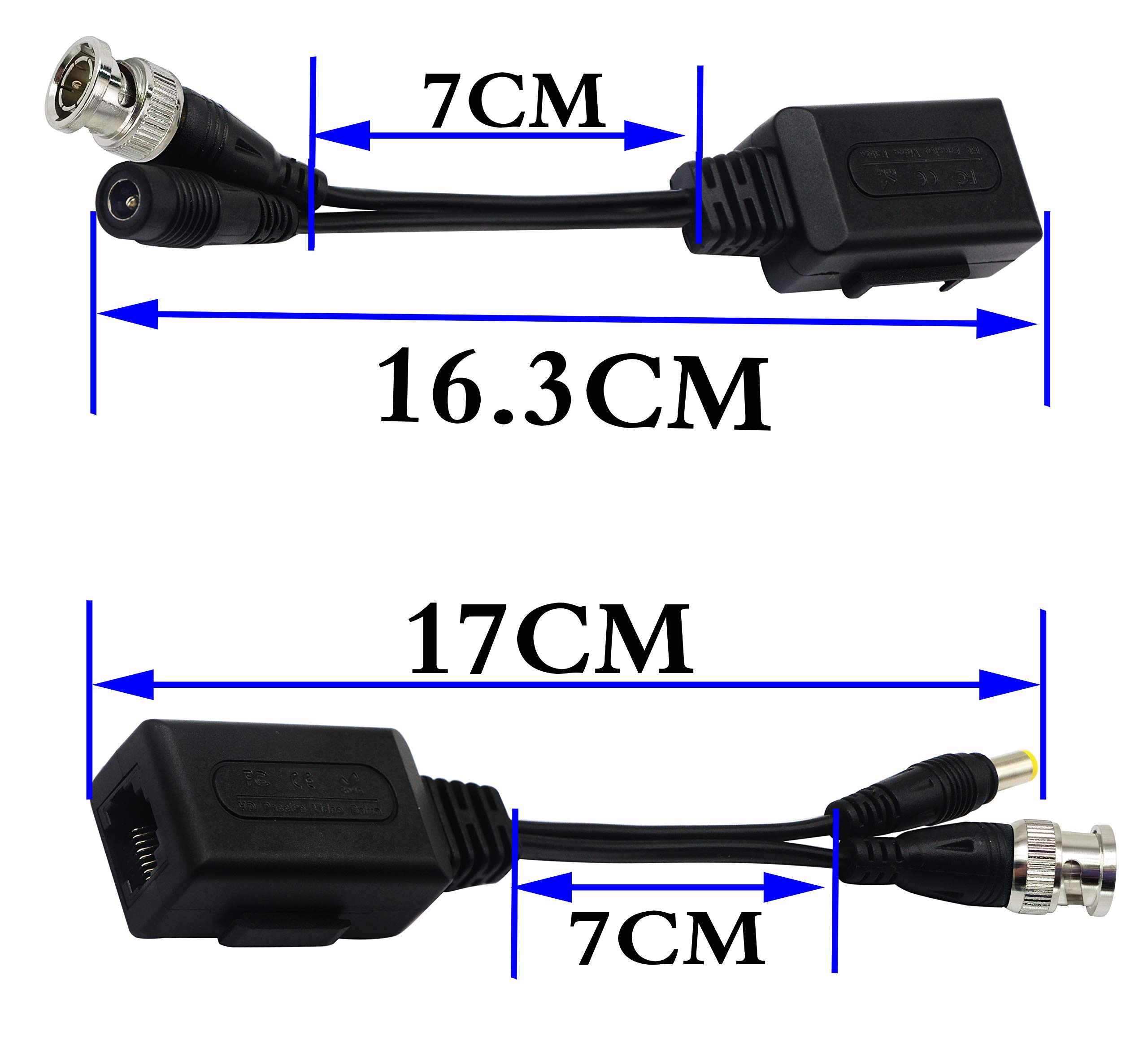 zdyCGTime Balun HD Cat5 RJ45 to BNC Video Baluns transceiver Passive with Power Connector for 720P 1080P 3MP 4MP 5MP 8MP HD-CVI/TVI/AHD/CVBS/960H Camera(2 Pairs)