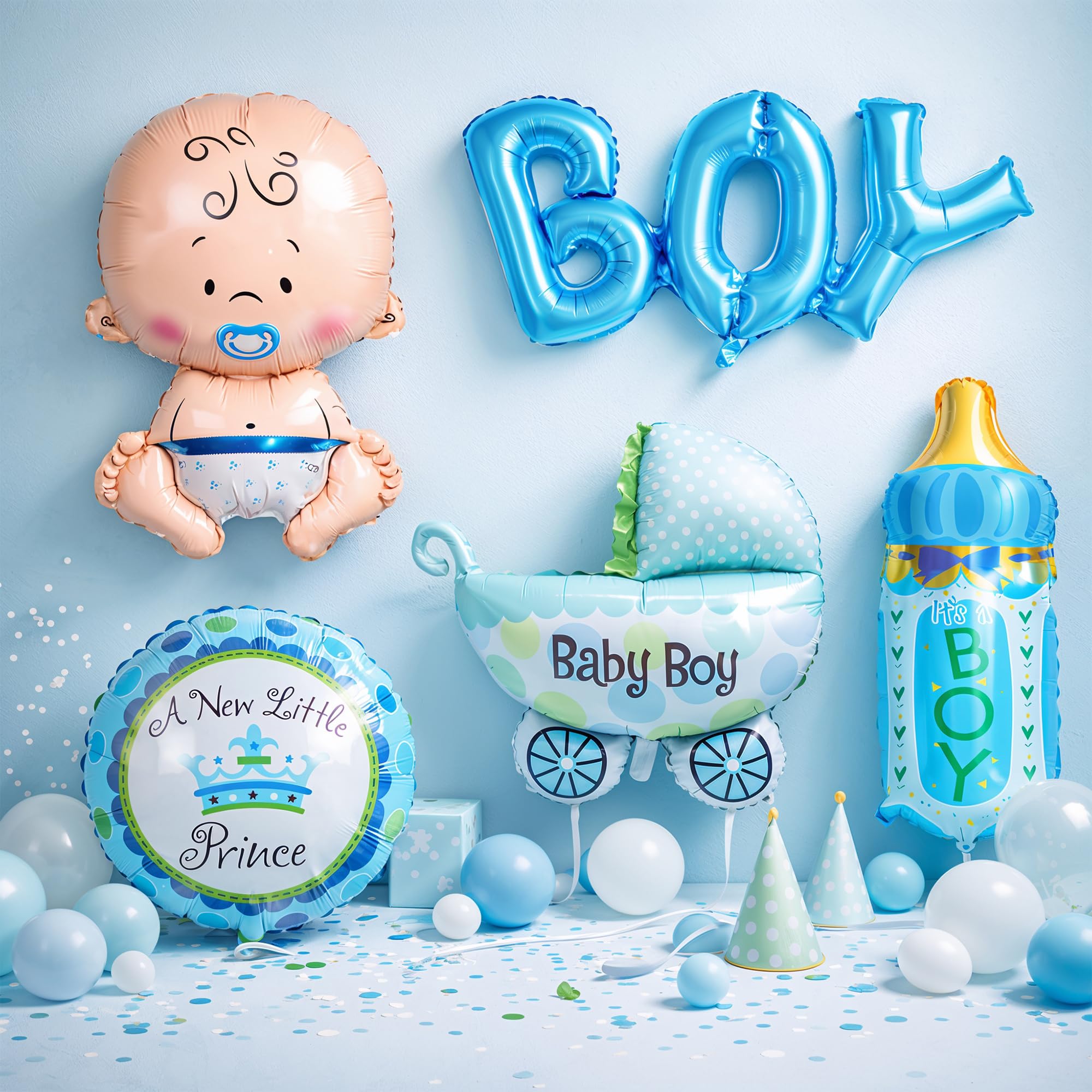 Trimming Shop 14 Inch Baby Shower Foil Balloon for Newborn Baby Boy Welcome Party, Baby Baptism, Gender Reveal Party, Christening Party, Decoration, Blue