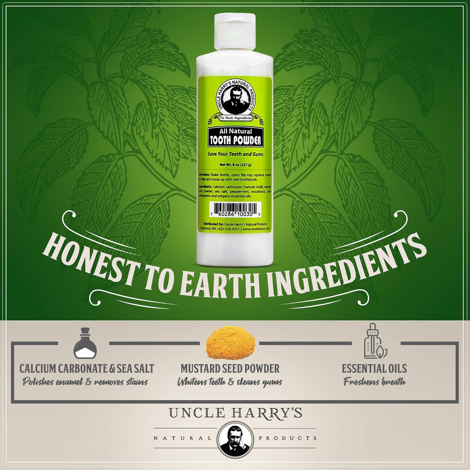 Uncle Harry's Remineralizing Tooth Powder | All Natural Enamel Support & Whitening Toothpaste for Sensitive Teeth | Organic Powder Toothpaste for Gum Health & Fresh Breath (8 oz): Beauty