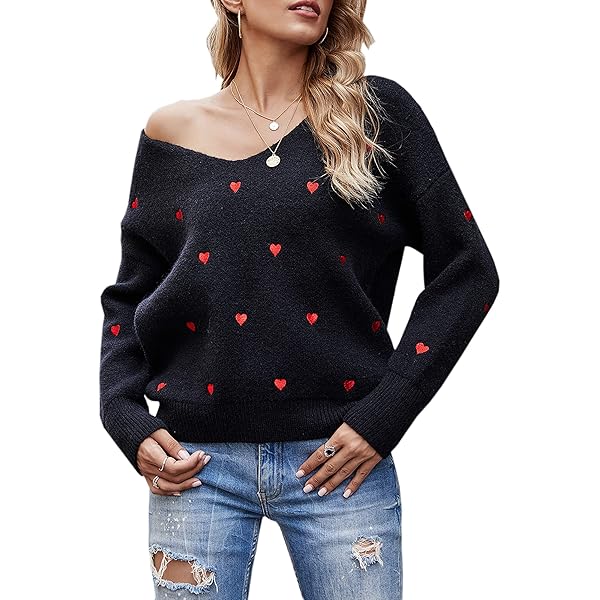 Amazon.com: Women Cute Valentine Heart Graphic Jumper V-Neck