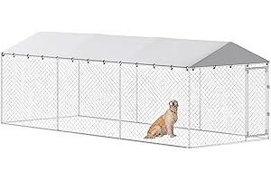 PawHut Outdoor Dog Kennel Dog Run with Waterproof, UV Resistant Cover for Small and Medium Sized Dogs, 19.7' x 7.5' x 6.6', S