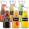 Set of 6 Glass Carafe with Lid, 1 Liter Beverage Serveware Carafe, Clear Glass Pitcher for Mimosa Bar, Brunch, Cold Water, Juice, Milk, Iced Tea, Lemonade