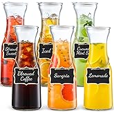 Set of 6 Glass Carafe with Lid, 1 Liter Beverage Serveware Carafe, Clear Glass Pitcher for Mimosa Bar, Brunch, Cold Water, Juice, Milk, Iced Tea, Lemonade