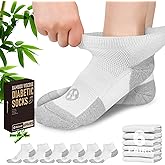 NOLUNT Diabetic Socks for Men,6 Pairs Low Cut Diabetic Neuropathy Socks for Men 9-11/10-13(White-Small)