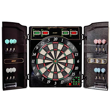 Best Sporting elektronische Dartscheibe Oxford, LED Dartautomat Cabinet mit 12 Dartpfeilen, Ersatzsspitzen und Netzteil
