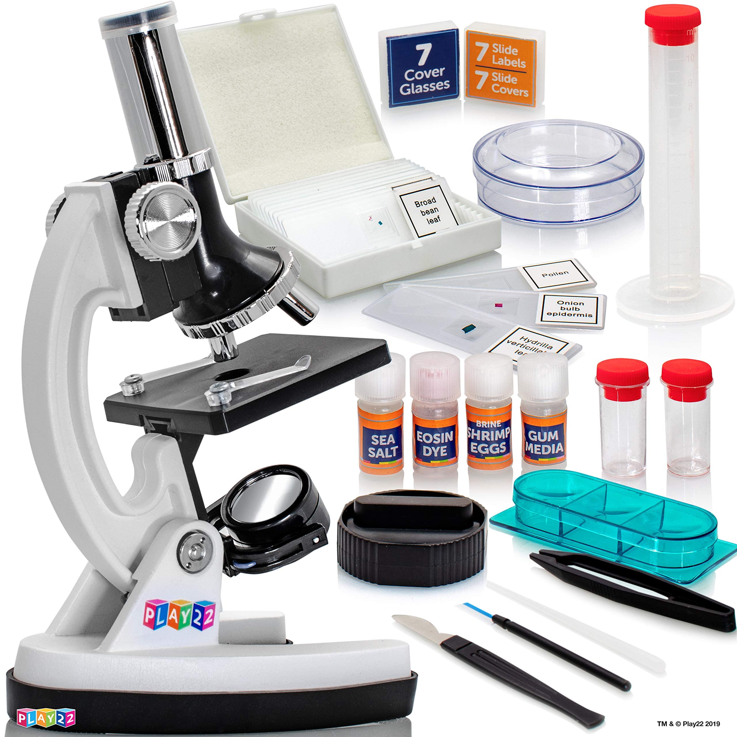 Play22 Kids Microscope Kit 50 PCS - Science Kit for Kids 120X-1200X Microscope Slides, Metal Body Microscope, Carrying Box, Science Experiments Lab Toy Gifts