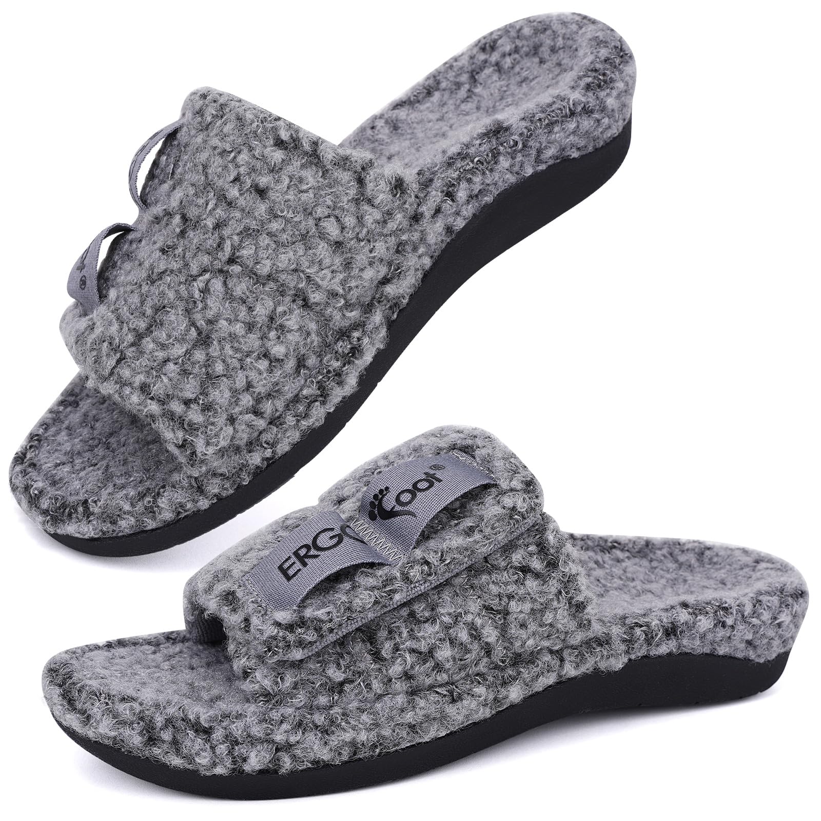 ERGOfoot Fuzzy House Slippers with Arch Support for