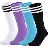 Comfoex Kids Soccer Socks 4 Pairs Girls Baseball Football Sports Tall Socks With Cotton Stripes Girls Knee High Socks