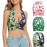 Zoooyawn 3 Pcs Mardi Gras Heart Top Sexy Valentine's Day St. Patrick's Day Going Out Halter Crop Tank Top for Women