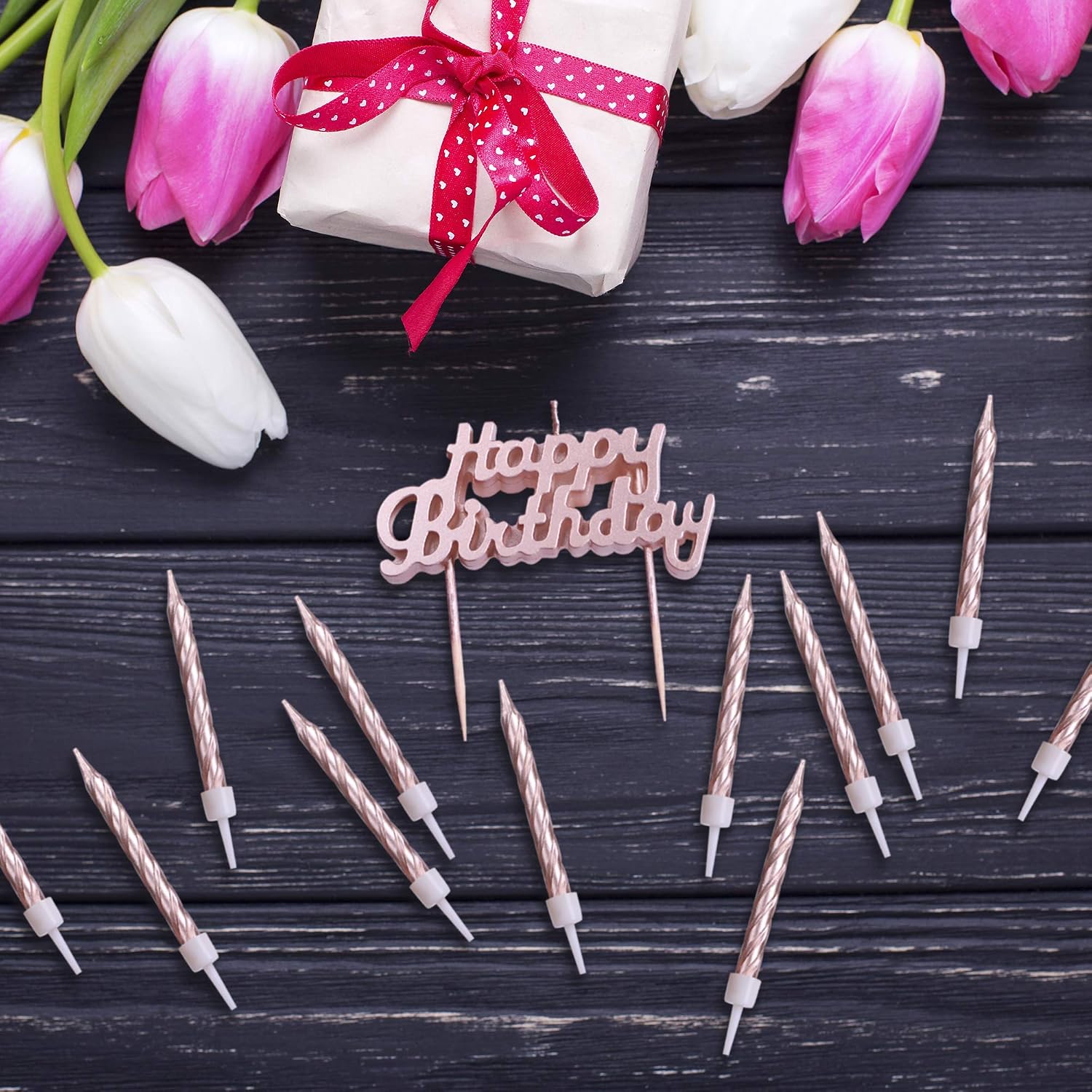 GET FRESH Rose Gold Birthday Cake Candles 10-Pack Spiral and Happy Birthday Cake Toppers Elegant Bday and Letter Cake Decoration - Image 5