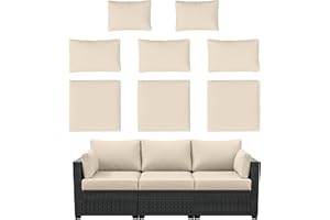 Kimunuk 8p Outdoor Cushion Slipcovers Outdoor Patio Cushions Covers Replacement Waterproof with Zipper for 3-Seat Outdoor Rattan Sofa Patio Furniture Cushion Covers Cream, Covers Only