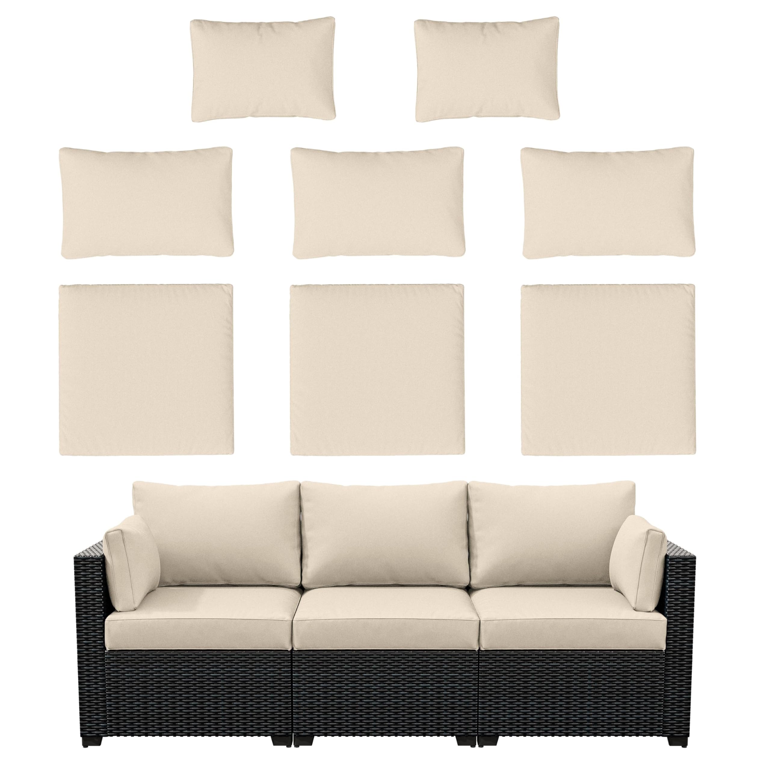 Photo 1 of Kimunuk 8p Outdoor Cushion Slipcovers Outdoor Patio Cushions Covers Replacement Waterproof with Zipper for 3-Seat Outdoor Rattan Sofa Patio Furniture Cushion Covers Cream, Covers Only