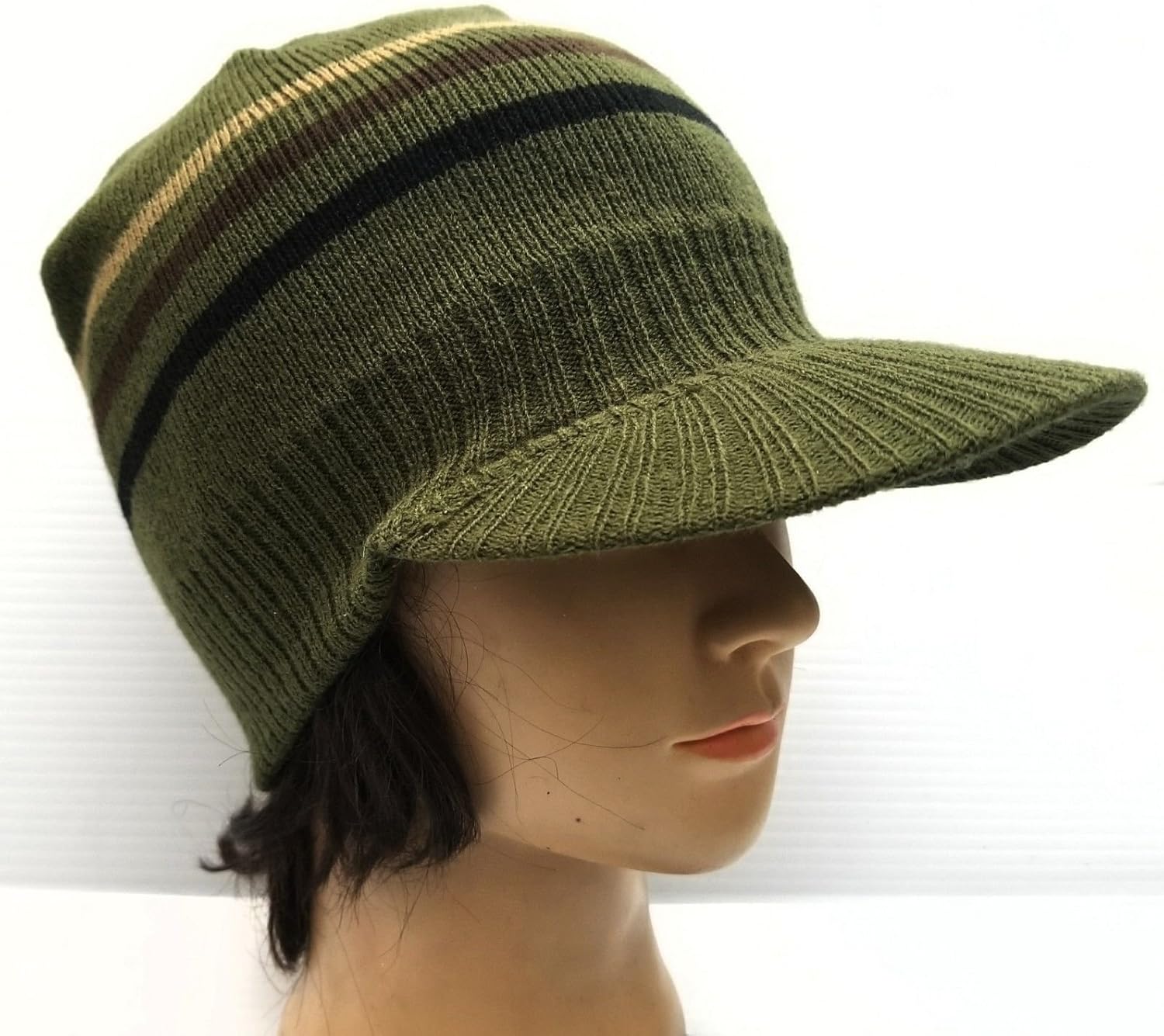 Green Stipe Beanies Knitted Winter Cap Winter Hats Unisex Clothing