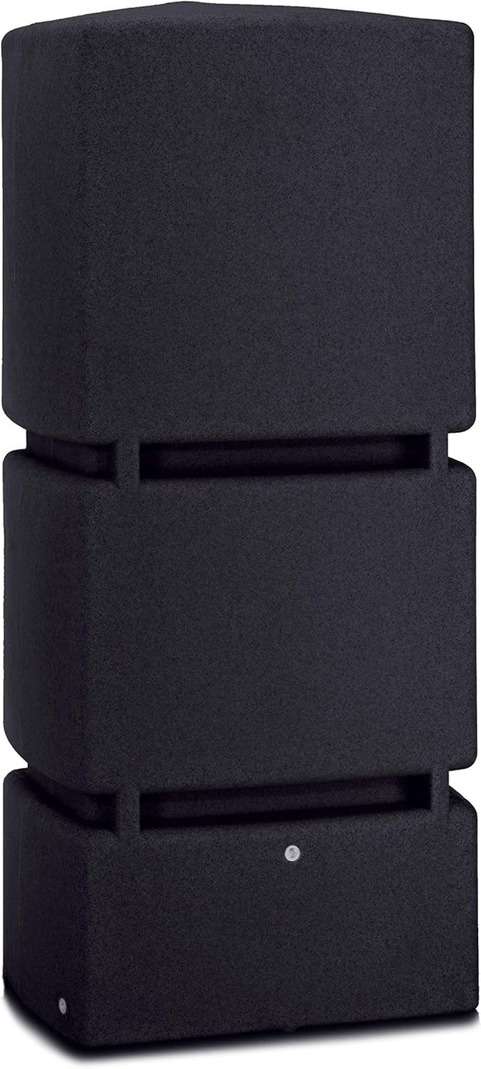 Regentonne eckig Regenwassertank Jumbo 800 Liter schwarz aus UV- und witterungsbeständigem Material. Frostsichere Regenwassertonne bzw. Regenfass Wandtank mit hochwertigen Messinganschlüssen