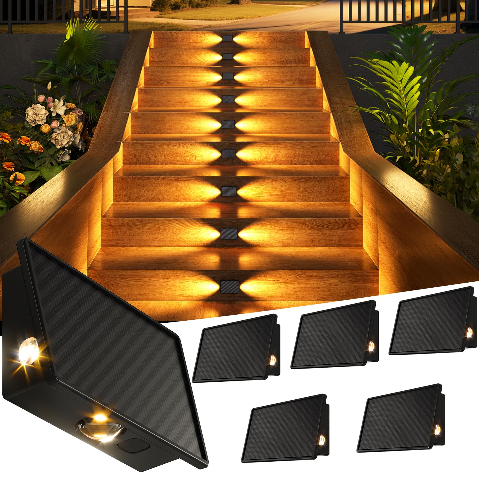 Photo 1 of JSOT Solar Step Lights Outdoor - 6 Pack Waterproof Deck Lights 5 Lighting Modes Fence Lighting Backyard Decor for Garden Wall Patio Stairs (Warm Light)