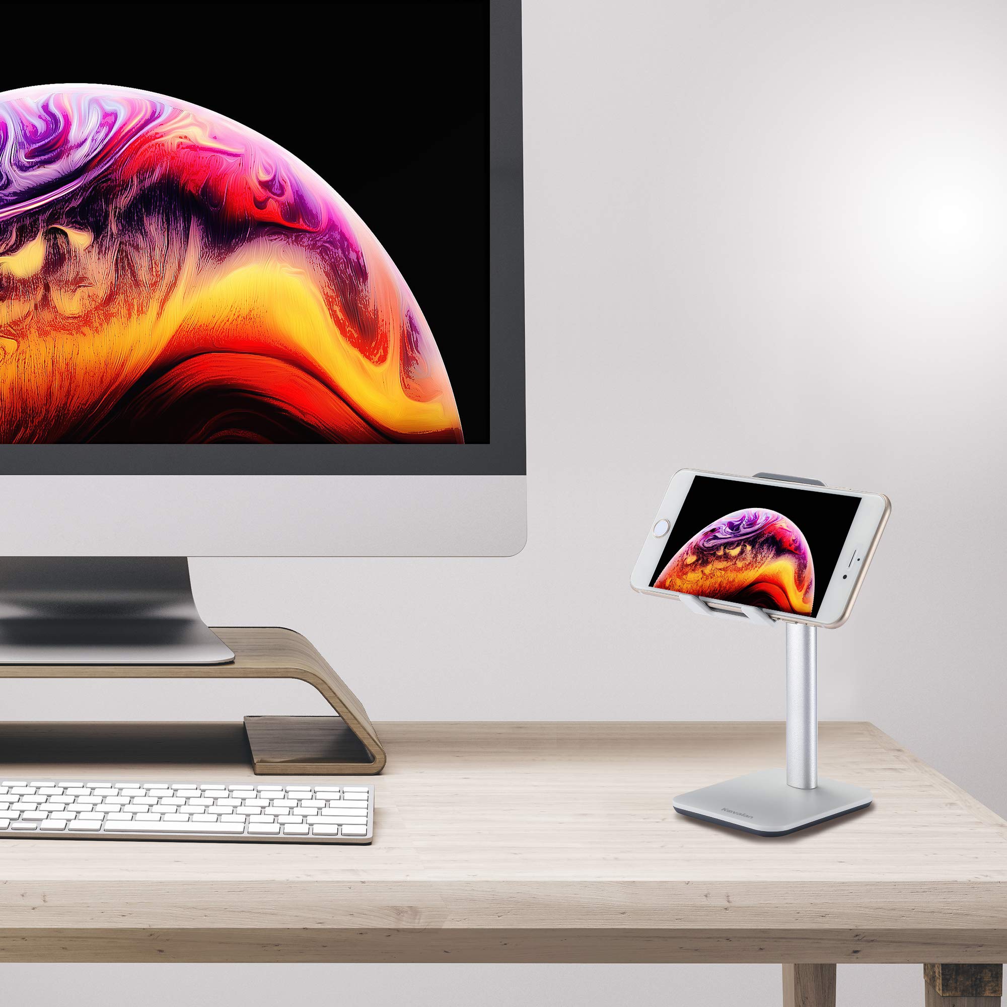 Upgraded Version Desktop Cell Phone Stand Tablet Holder, Height and Angle Adjustable Phone Holder Dock, Compatible with Tablet Up to 10.5 Inch (White)