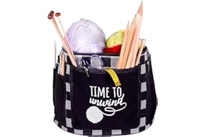 STEEL MILL AND CO. Steel Mill & Co Yarn Tote, Stylish Knitting Bag, Large Capacity Organizer for Knitting & Crochet Supplies, Craft Tote with Yarn Divider and Pockets for Hooks & Needles, Black Gingham