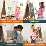 Dripex Bamboo Kids Easel 3-in-1 Double-Sided Magnetic Chalkboard Paper Roll view 6