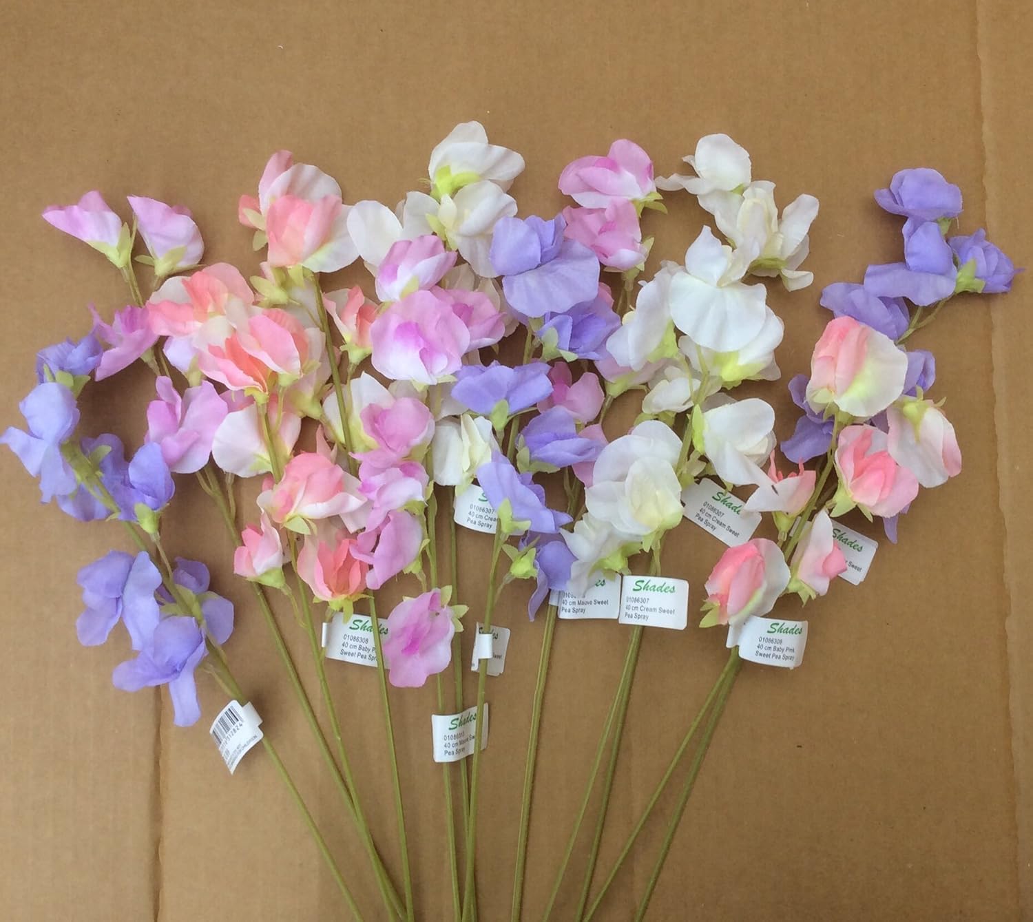 Pack x12 Stems Mixed Sweet Peas Artificial Silk Flowers 40cm Tall