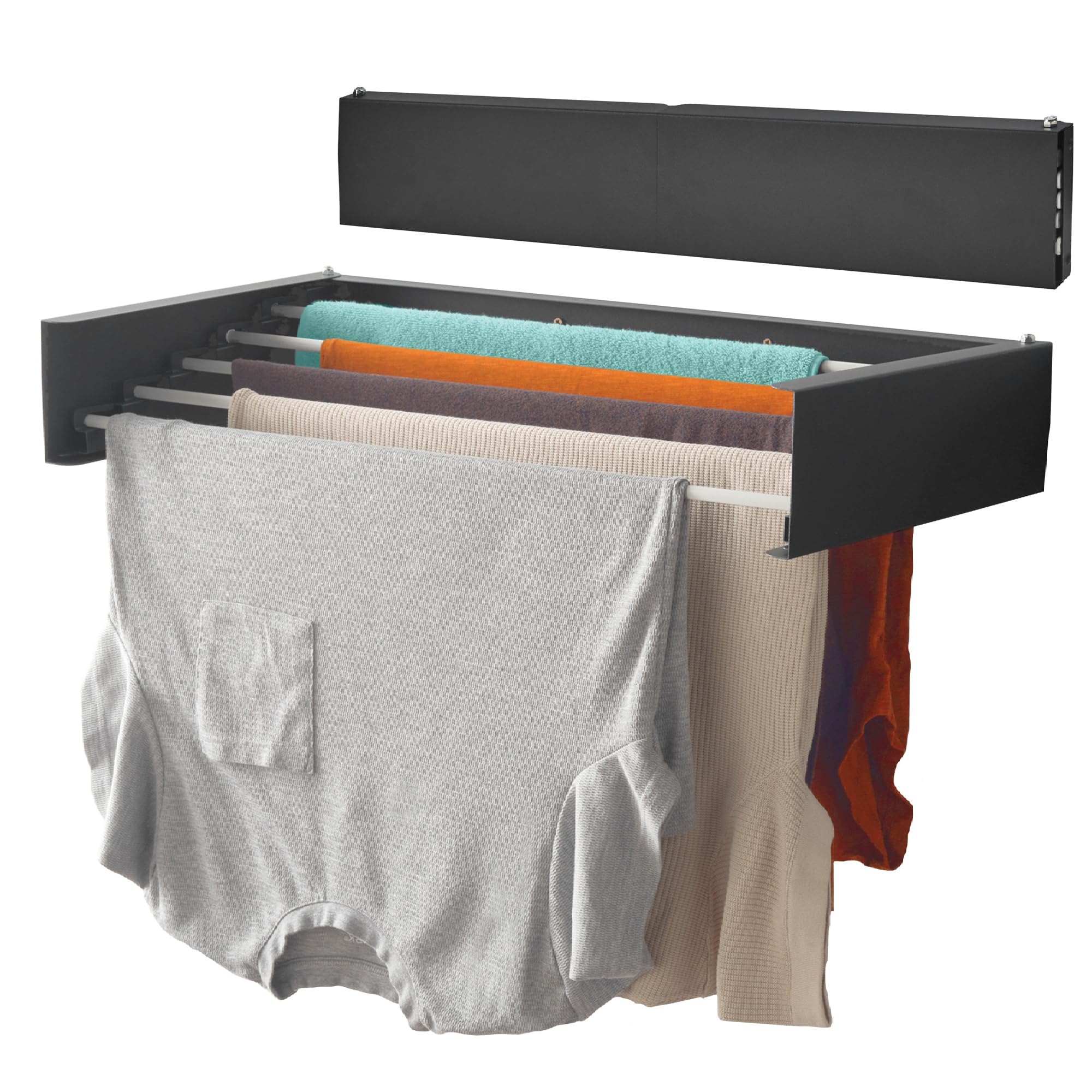 OurHouse Wall Mounted Clothes Airer, Indoor & Outdoor Retractable Clothes Drying Rack, Weatherproof, Foldaway, 3.5m Drying Space and 20kg of laundry, Easy install, Space Saving Drying (70cm Black)