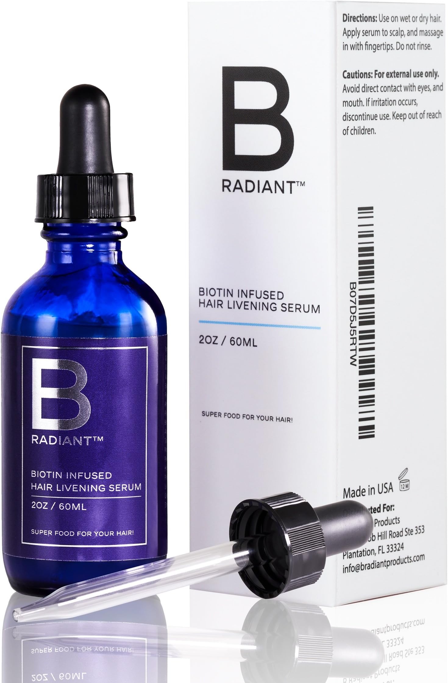 Biotin Hair Growth Serum by B Radiant - Potent Regrowth Treatment Product to Vitalize and Enliven Thinning Hair, Prevent Hair Loss for Thicker and Fuller Hair (Made in USA)