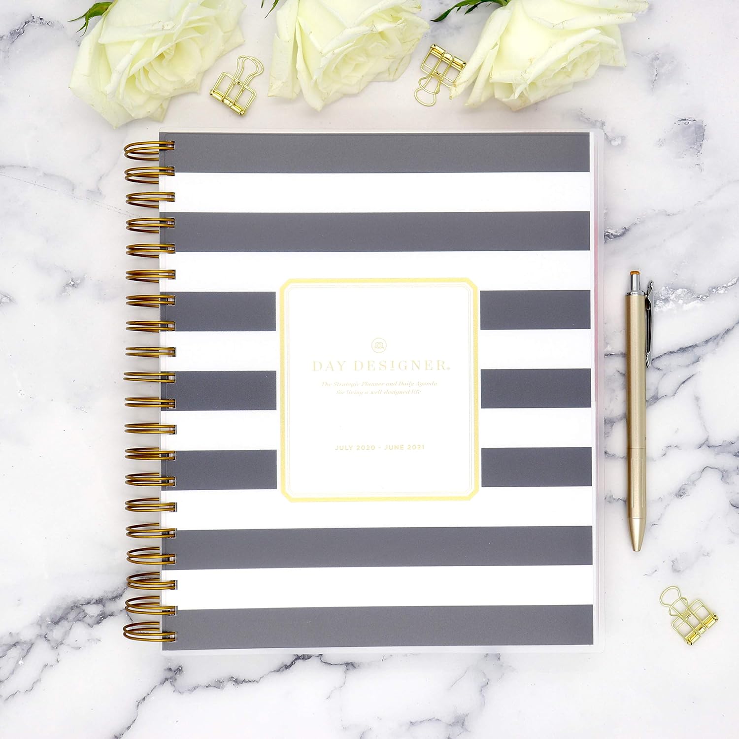 Day Designer for Blue Sky 2020-2021 Academic Year Daily & Monthly Planner, Frosted Flexible Cover, Twin-Wire Binding, 8" x 10", Black Stripe (120053) : Office Products