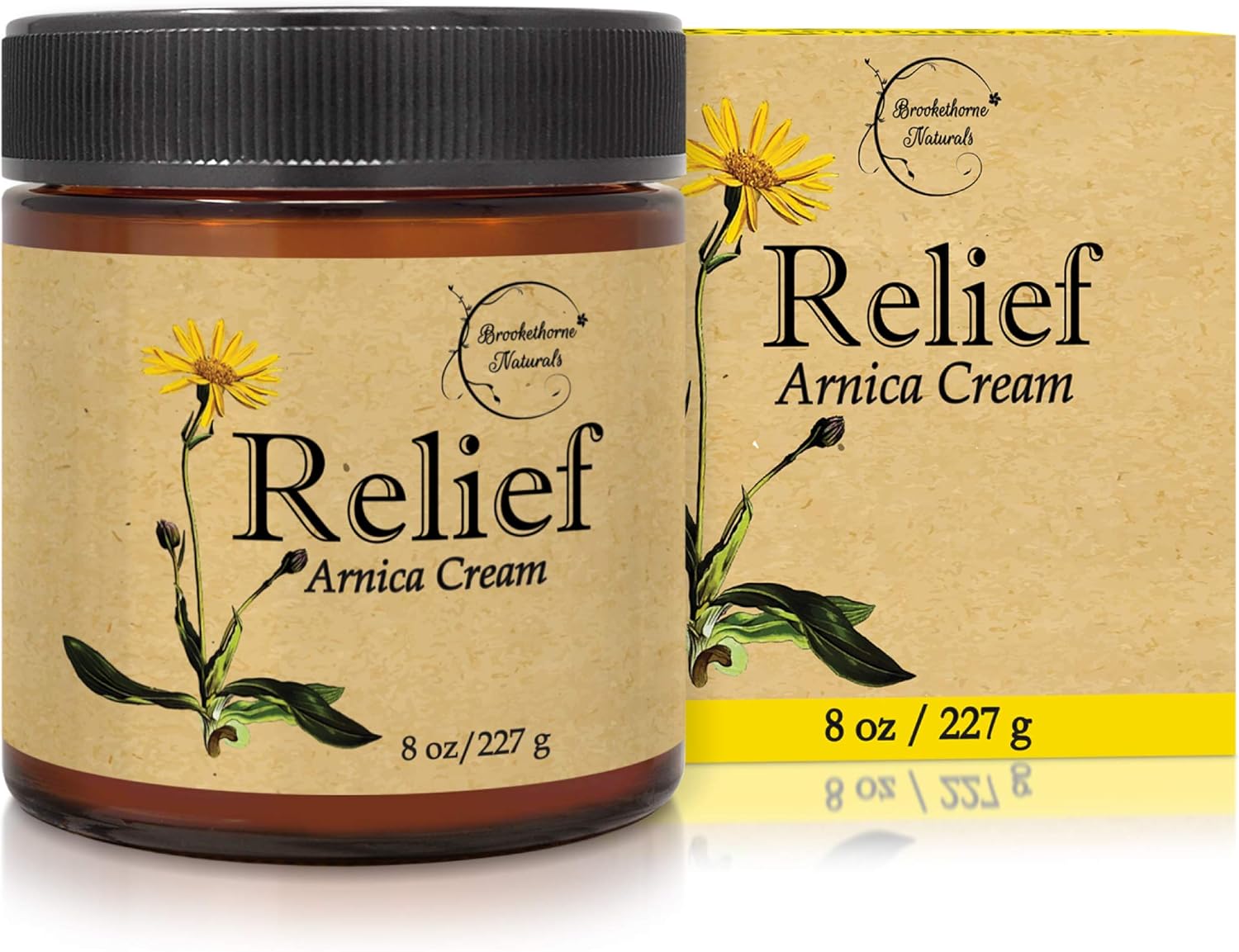 Relief Arnica Cream – Enriched with Lemongrass, Eucalyptus & Rosemary Essential Oils – All Natural Massage Lotion for Sore Muscles & Stiffness. Perfect for Massage Therapy by Brookethorne Naturals