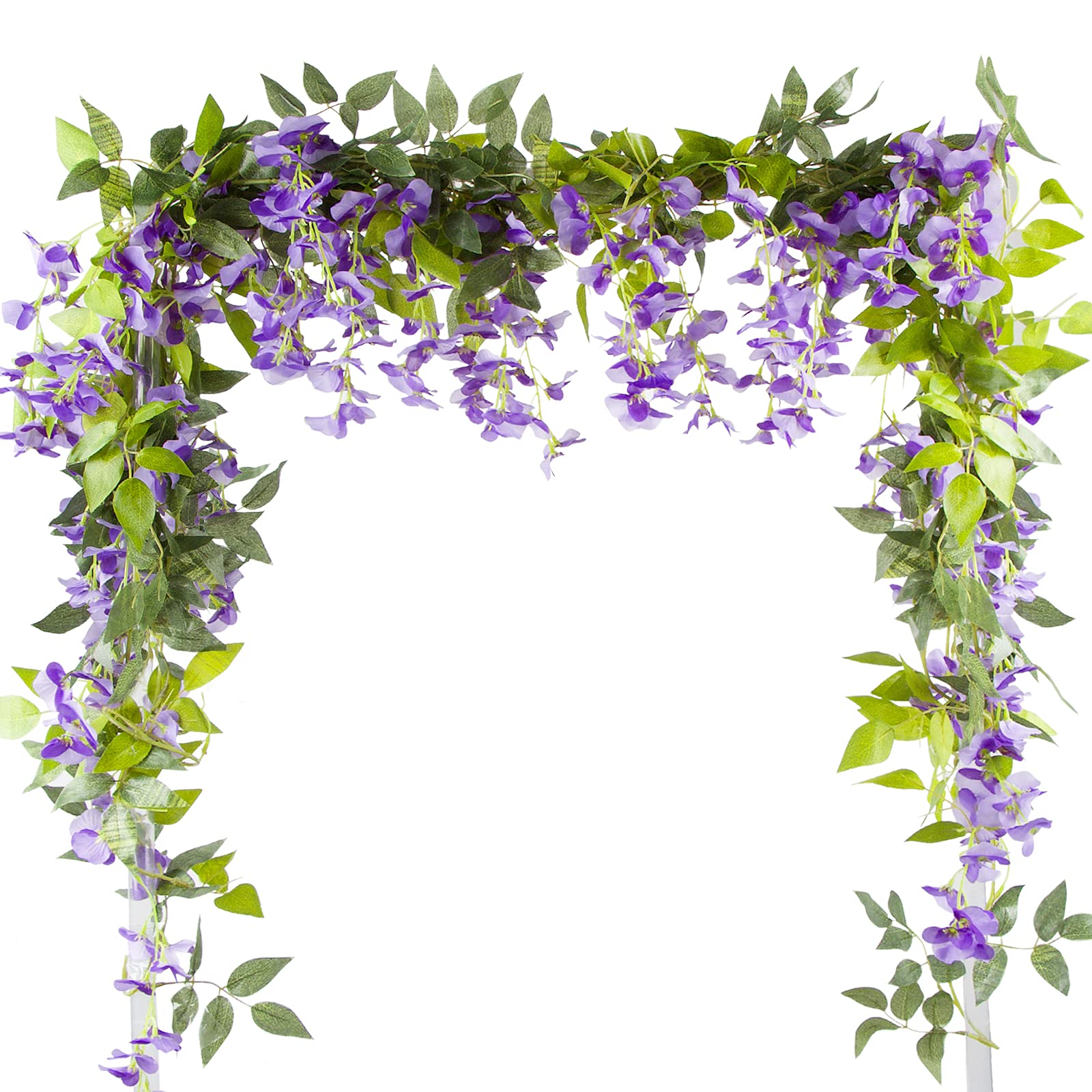 VINFUTUR 5pcs x 2m Artificial Flowers Wisteria Vine, Fake Wisteria Flowers Hanging Garland Decoration for Home, Garden - Purple