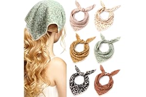 Dingion 6 Pcs Floral Hair Bandanas Head Kerchief Women Bandana Print Chiffon Hair Scarf Triangle Head Kerchief with Ties