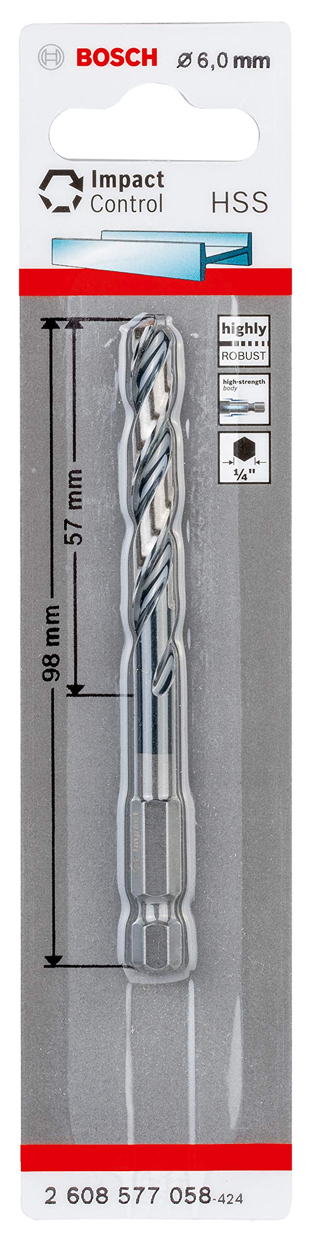 Bosch Professional 1 x Impact Control HSS twist drill bit (for metal, 6 x 57 x 98 mm, hammer drill accessories)