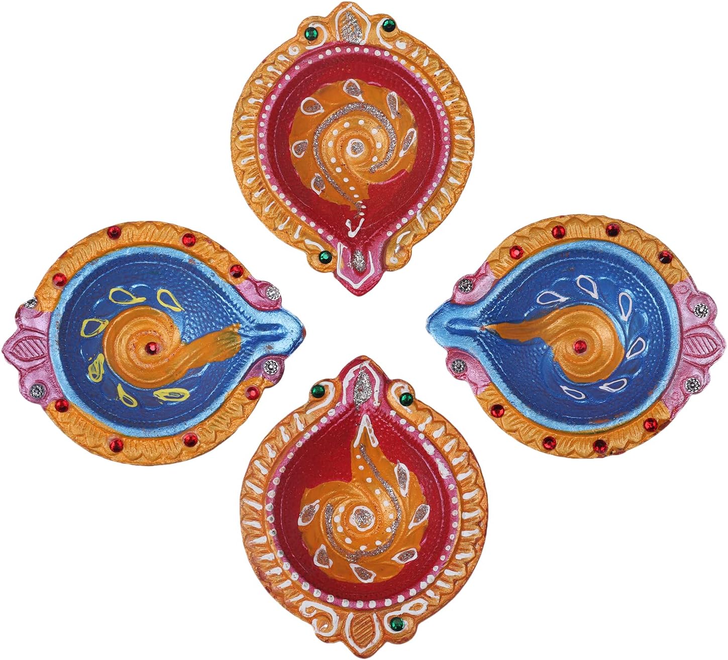 Oil Lamps & Accessories - Tuelip Terracotta Set of 4 Big Diya for Diwali / Decorations Diwali Diya, Handmade Natural Earthen Oil Lamp/Welcome Traditional Diyas, Deepawali Diya Lamp, Diwali Earthen Lamp, Oil lamp