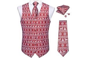 DiBanGu Mens Silk Christmas Vest and Tie Set Holiday Festive Suit Waistcoat for Party Vacation Xmas Tuxedo Dress Vest