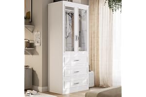 MEISSALIVVE Armoire Wardrobe Closet with 2 Door & 3 Drawers, 74.8" Large Wardrobe Cabinet with Hanging Rod, Freestanding Modern Bedroom Armoire Storage Cabinet, White