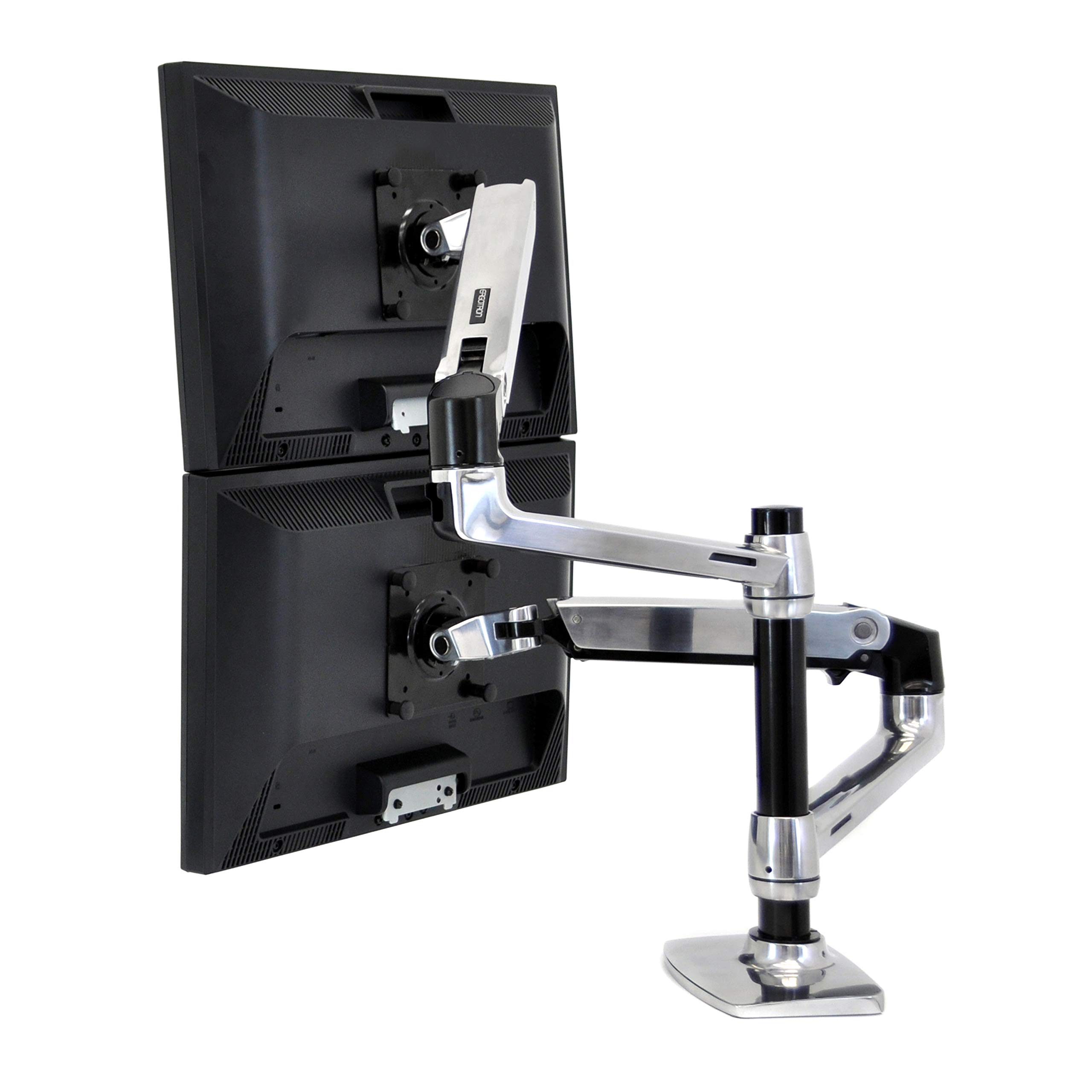 Ergotron – LX Vertical Stacking Dual Monitor Arm, VESA Desk Mount – for 2 Monitors Up to 24 Inches, 3.2-9.1kg Each – Polished Aluminum (45-248-026)