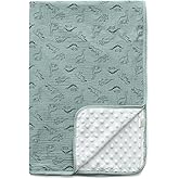 Sea Zaela Baby Blanket for Unisex Boys Girls Nursery Minky Blankets with Muslin Cotton Front Dotted Fleece Backing Double Layer Bed Throws Pattern Sage Green Dinosaur