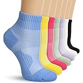DHSO 7 Pairs Cushioned Ankle Compression Socks for Women Plantar Fasciitis Running Wicking Socks with Arch Support