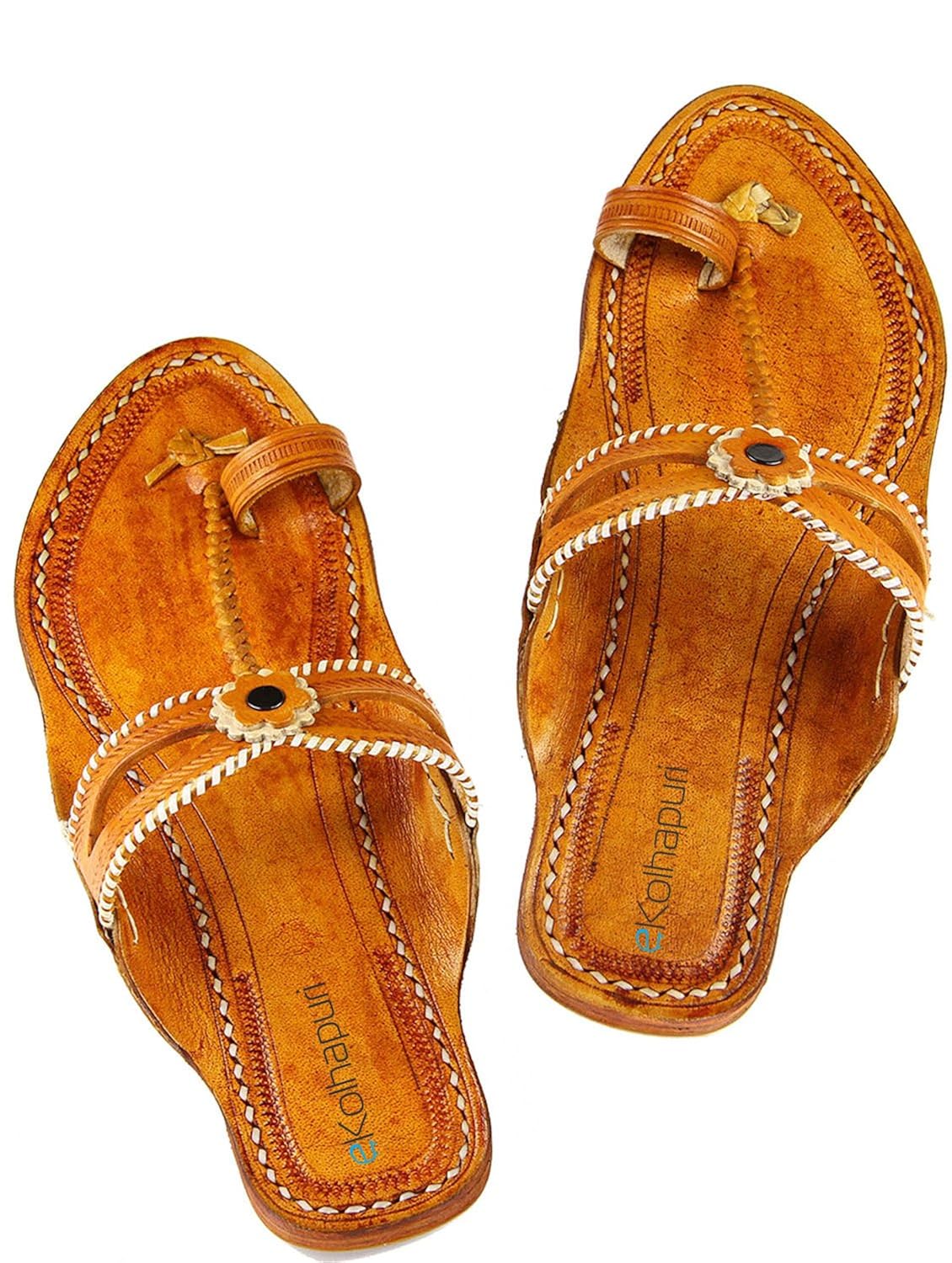 ekolhapuri double eye, dark yellow handmade leather sandal for women