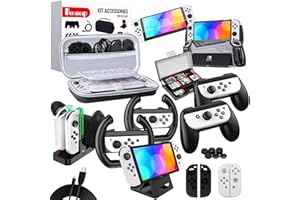 [21 in 1] Benazcap Accessories Kit Compatible with Nintendo Switch OLED, Travel Accessory Bundle with Carry Case Screen Protector Joy-con Grips & More