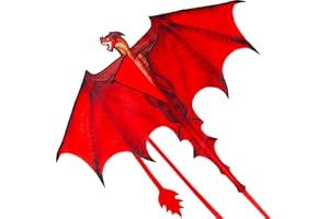 JOYIN Dragon Kites for Kids and Adults, Easy to Fly Large Single Line Kite for Kids - 55" x 46" Red Kites with 328ft String f