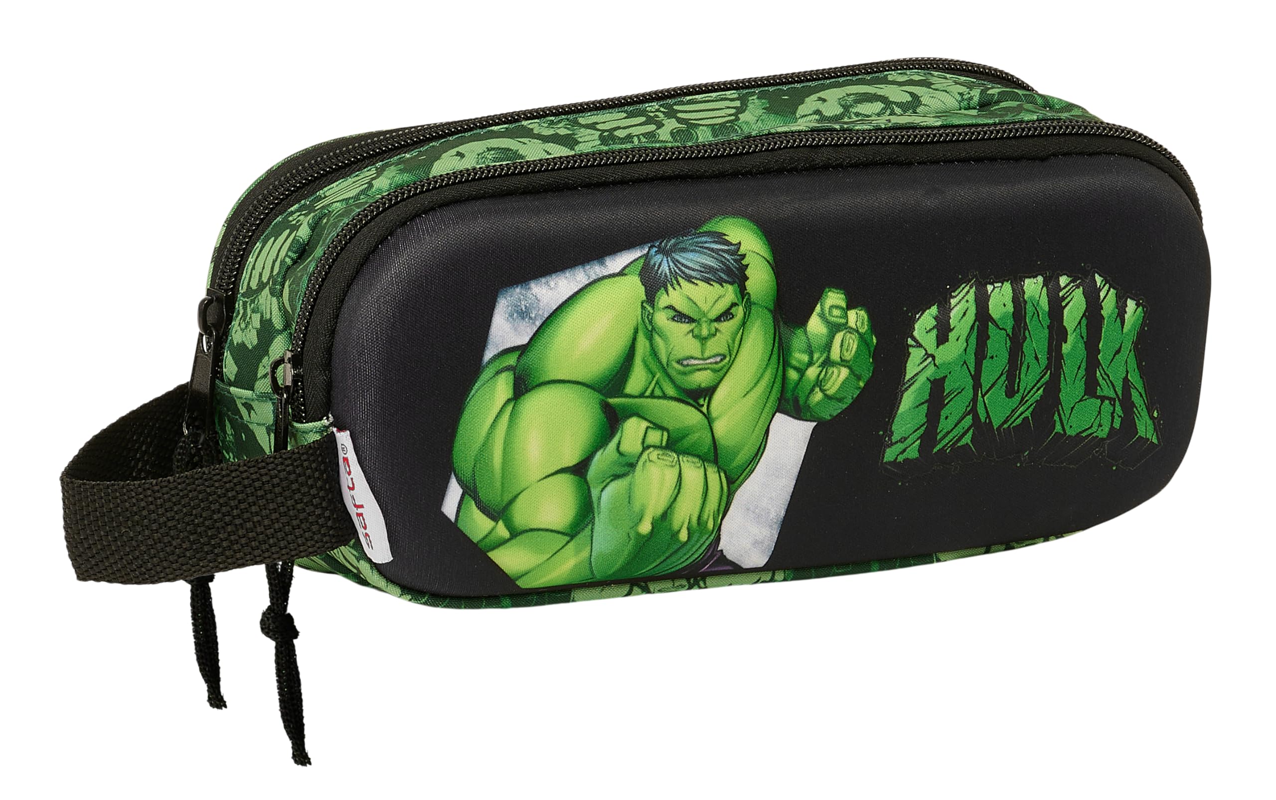 Safta Hulk 3D – Double 3D Pencil Case, Children's Pencil Case, Ideal for School-Age Children, Comfortable and Versatile, Quality and Resistance, 21 x 6 x 8 cm, Black/Green, Black/Green, Estándar,