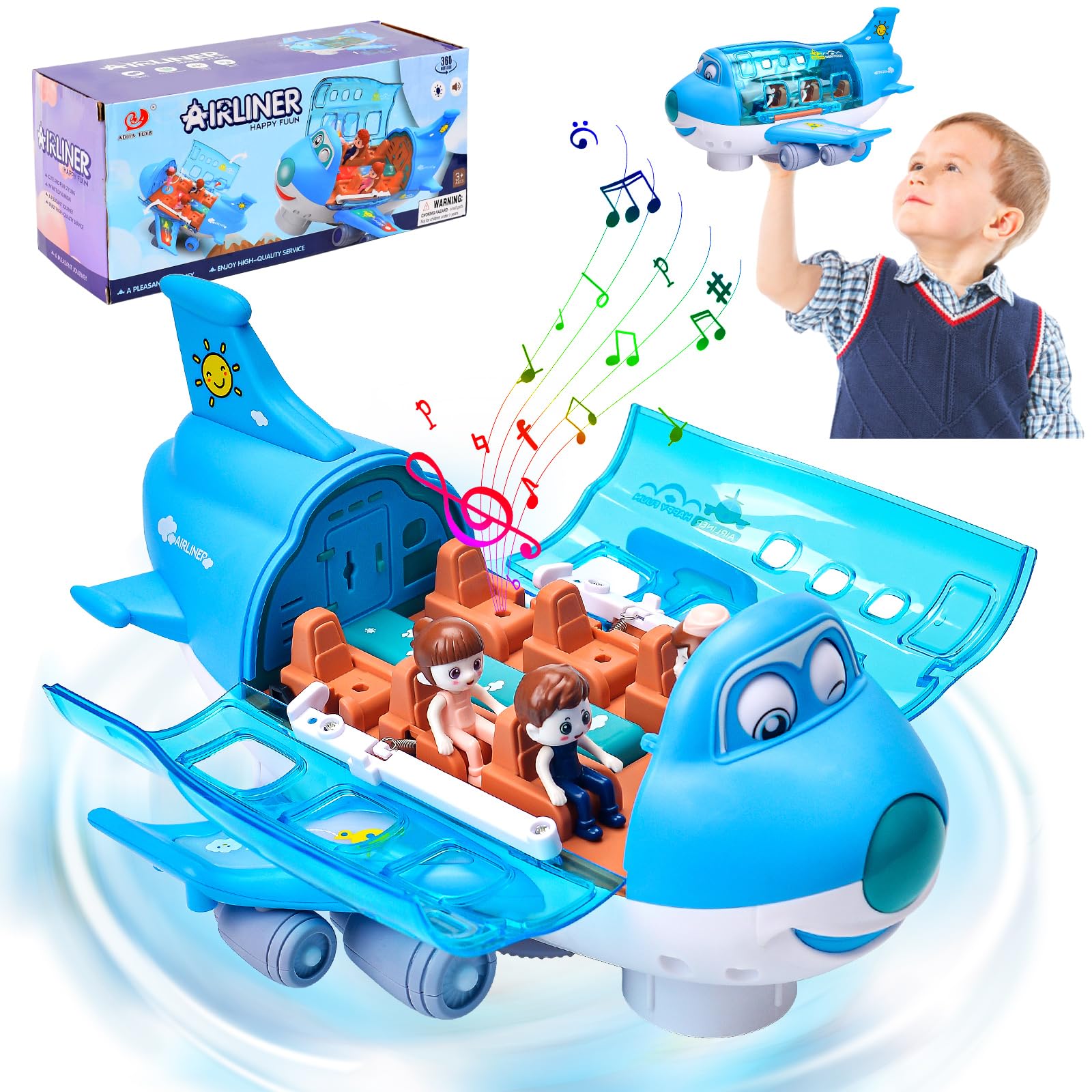 xinrongda Airplane Toy for Toddlers, Electric Plane Toy for Boys Girls, 360° Rotating Aeroplane Toy Vehicles with Light and Music, Stunt Electric Aircraft Toys Model Gift for Kids 3 4 5 6 Year Old