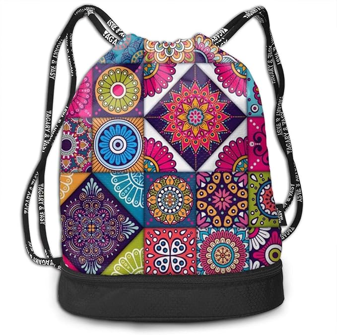 Drawstring Backpack,Arabic Indian Checked Pattern Printed Sport Travel