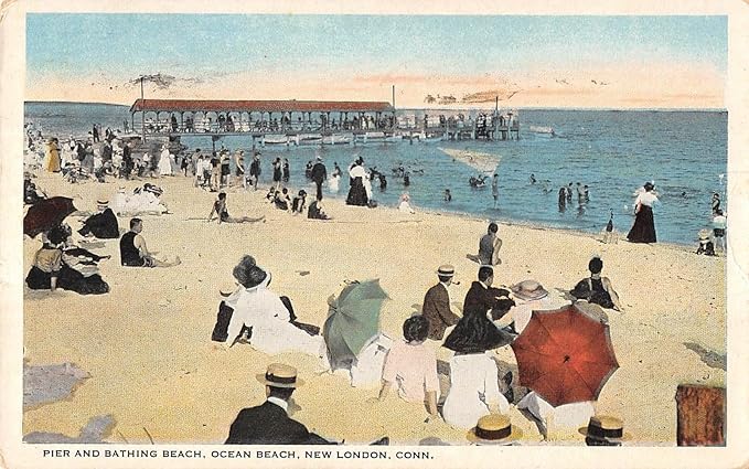 New London Connecticut Ocean Beach Pier And Bathers Antique