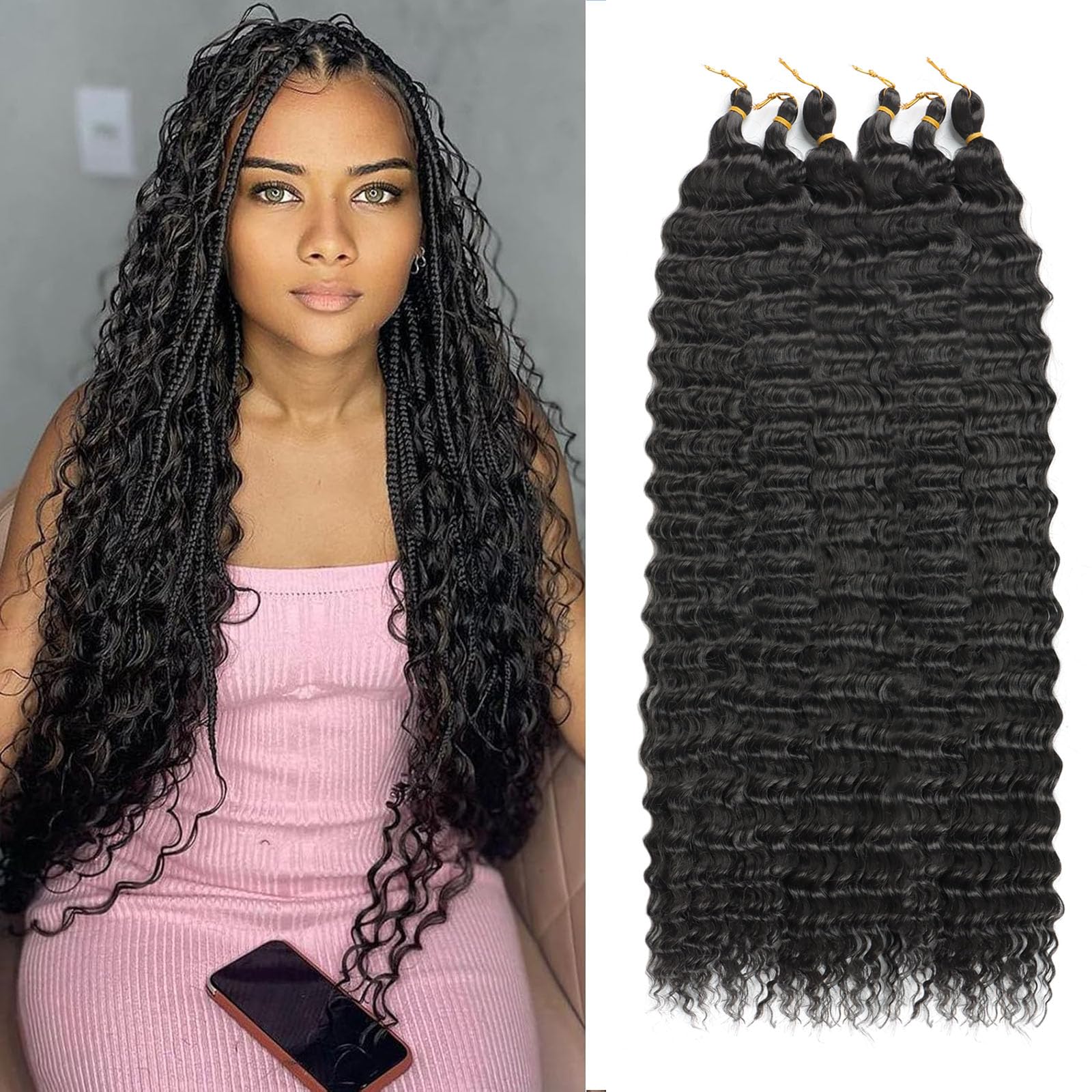 Alaleibaby Ocean Wave Crochet Hair 22 inch Deep Wave Crochet Hair 6 Packs boho hair for braiding Hair Extensions curly Braiding Hair for Black Women water wave crochet hair — image 1