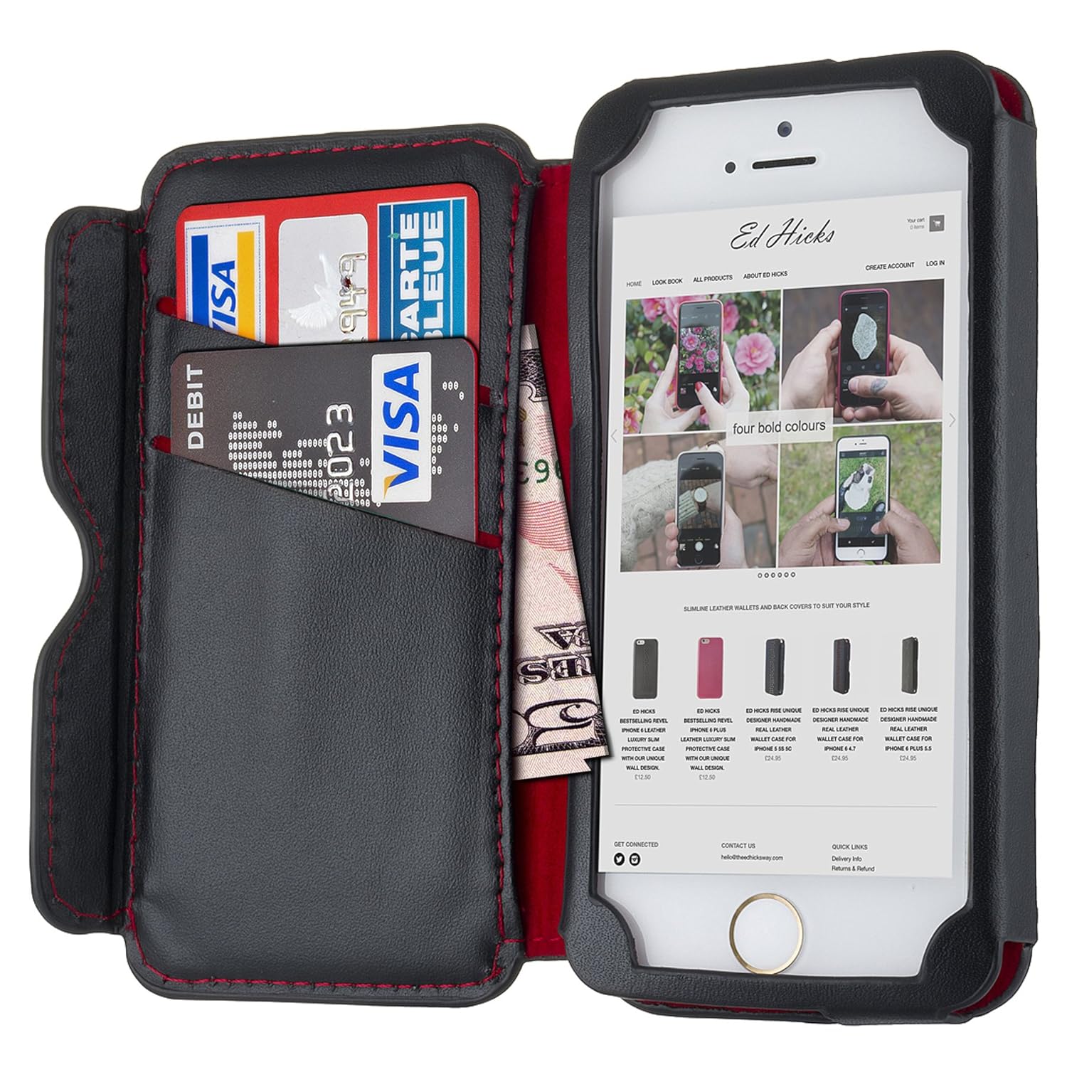 ALL LEATHER Thin Wallet iPhone SE Case and Card Holder. The