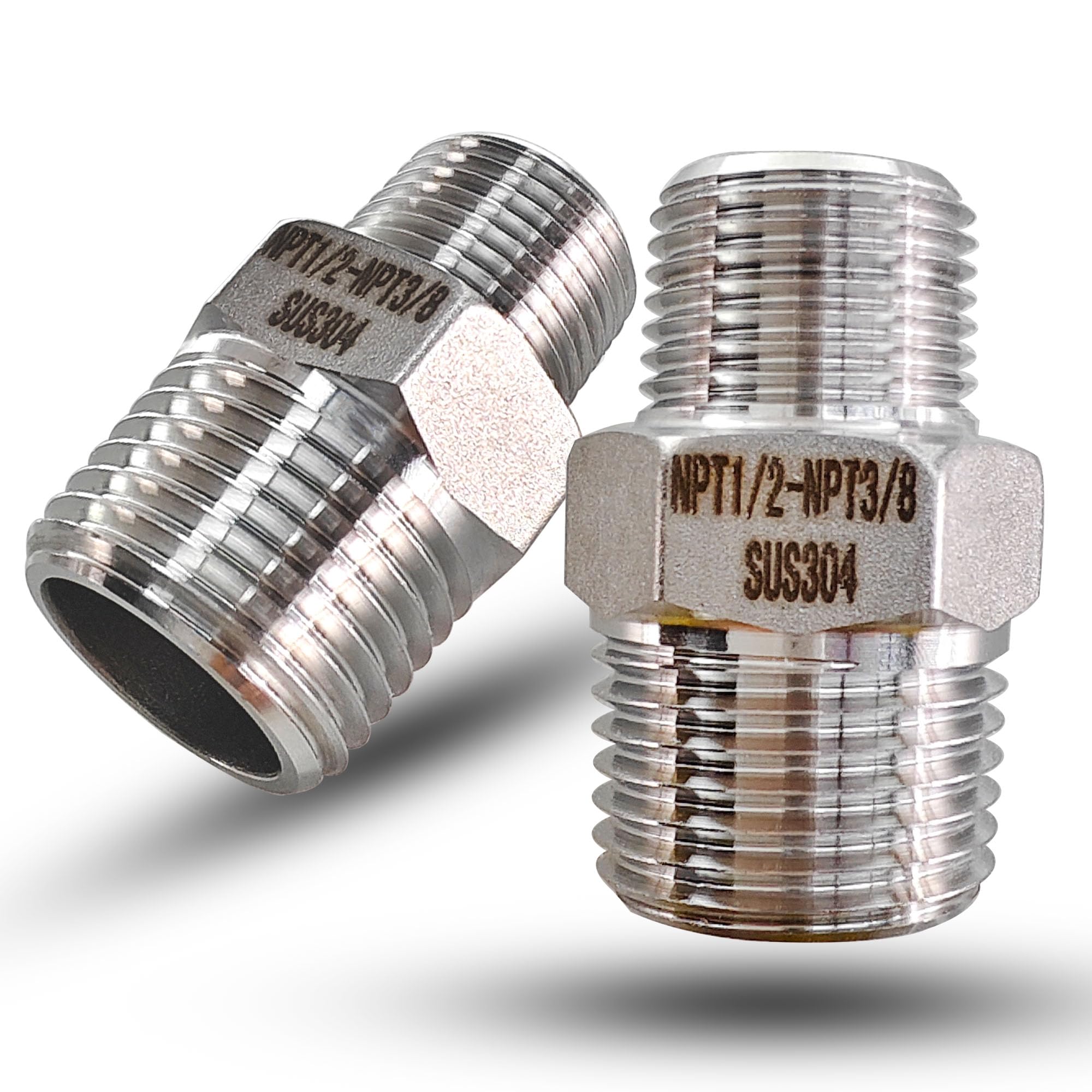 Photo 1 of 1/2" to 3/8" Male NPT Hex Reducing Nipple Fitting Adapter, 304 Stainless Steel 1/2 Inch to 3/8 Inch MNPT Threaded Pipe Adapter Fittings Reducing Nipples Connector (1/2" x 3/8" Male)